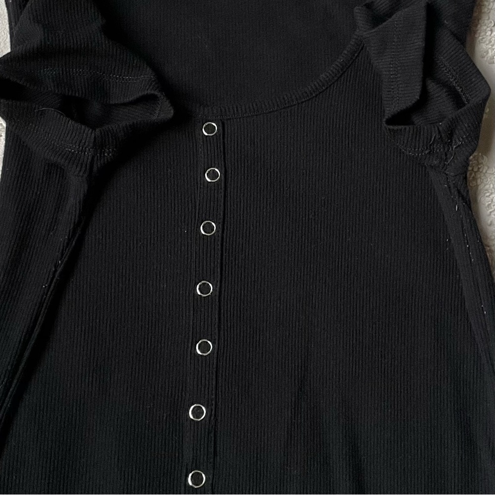 Black Ribbed Y2K Button Design Dress medium 90s - Picture 7 of 8